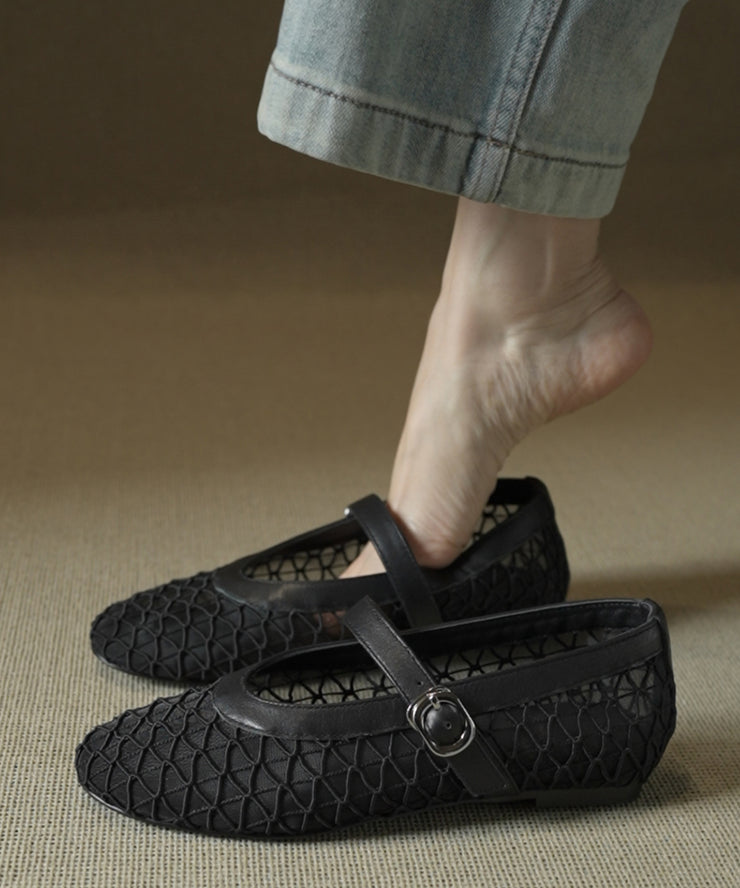 French Red Hollow Out Breathable Sheepskin Walking Sandals