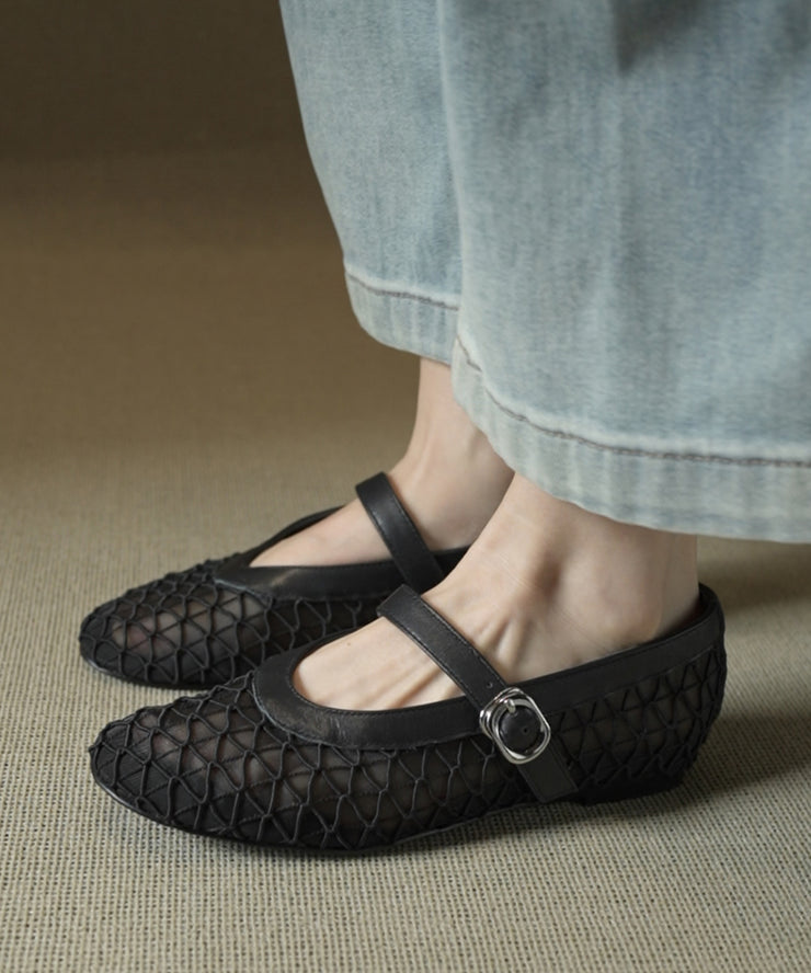 French Red Hollow Out Breathable Sheepskin Walking Sandals