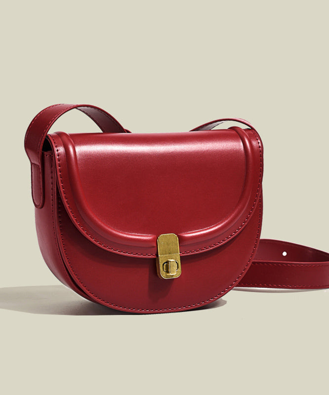 French Red Solid Durable Faux Leather Saddle Bag