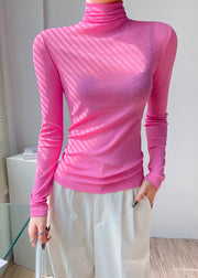 French Rose Hign Neck Slim Fit Woolen Knit Pullover Spring