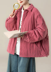 French Rose Oversized Striped Fine Cotton Filled Coat Winter