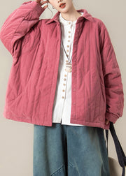 French Rose Oversized Striped Fine Cotton Filled Coat Winter