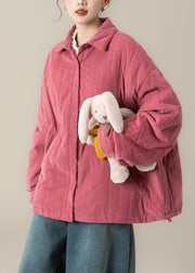 French Rose Oversized Striped Fine Cotton Filled Coat Winter