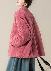 French Rose Oversized Striped Fine Cotton Filled Coat Winter