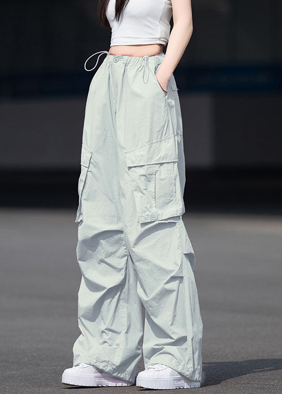French Rose Pockets Patchwork Drawstring Cotton Pants Fall