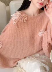 French Slash Neck Bow Sequins Knit Sweater Fall