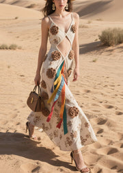 French Three-dimensional Floral Hollow Out Cotton Mini Dresses Summer