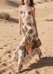 French Three-dimensional Floral Hollow Out Cotton Mini Dresses Summer