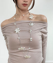 French White Alloy Chain Pearl Floral Body Chain