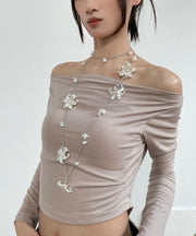 French White Alloy Chain Pearl Floral Body Chain