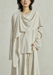 French White Asymmetrical Cotton Shirt Long Sleeve
