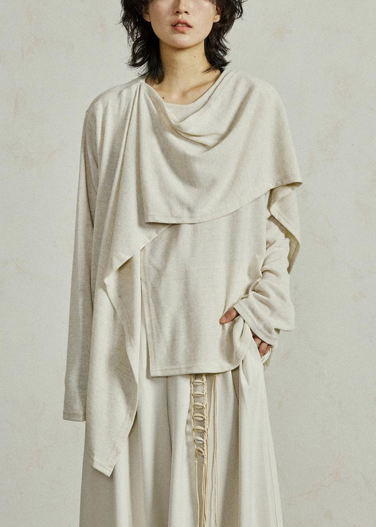 French White Asymmetrical Cotton Shirt Long Sleeve