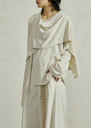 French White Asymmetrical Cotton Shirt Long Sleeve