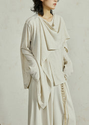 French White Asymmetrical Cotton Shirt Long Sleeve
