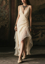 French White Asymmetrical Tulle Cami Dresses Summer