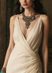 French White Asymmetrical Tulle Cami Dresses Summer