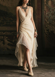 French White Asymmetrical Tulle Cami Dresses Summer