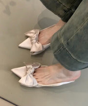 French White Bow Splicing Stiletto Sandals Pointed Toe