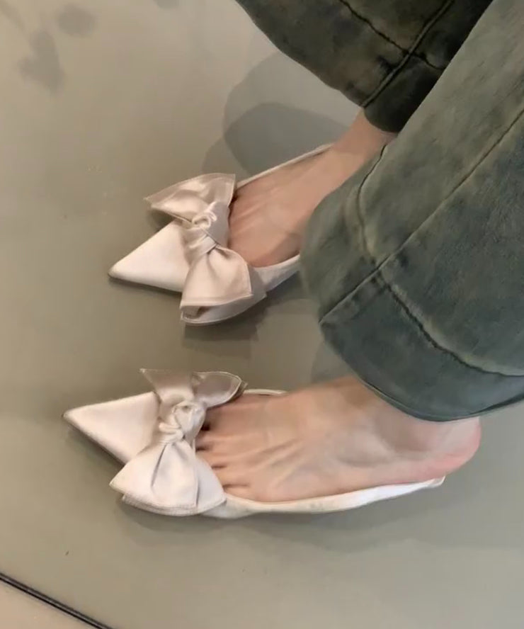 French White Bow Splicing Stiletto Sandals Pointed Toe