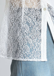 French White Button Lace Patchwork Cotton Shirts Fall