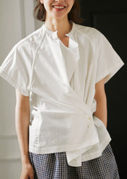 French White Button Wrinkled Cotton Tops Summer