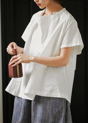French White Button Wrinkled Cotton Tops Summer
