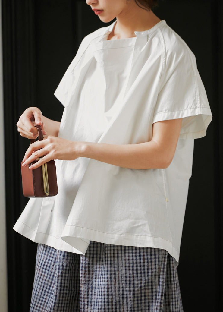French White Button Wrinkled Cotton Tops Summer