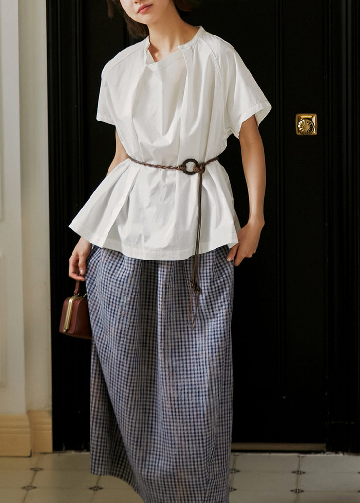 French White Button Wrinkled Cotton Tops Summer