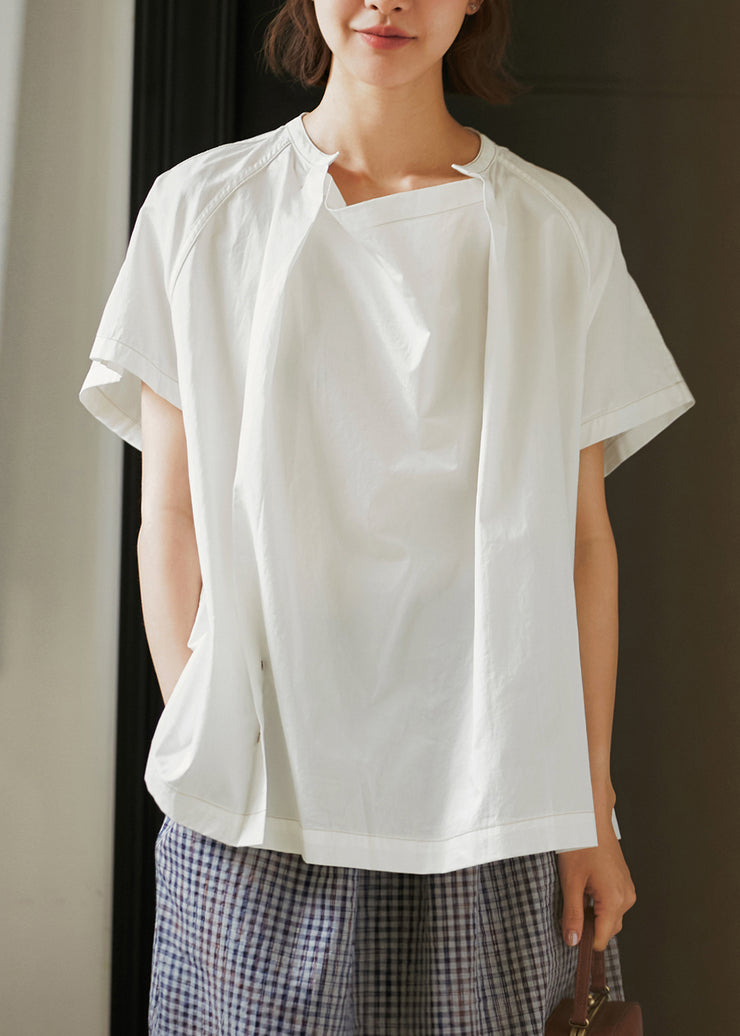 French White Button Wrinkled Cotton Tops Summer