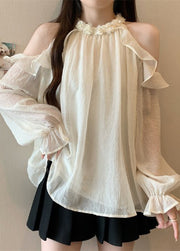 French White Cold Shoulder Chiffon Top Fall