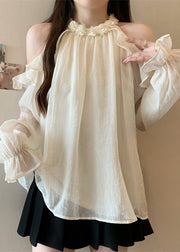 French White Cold Shoulder Chiffon Top Fall
