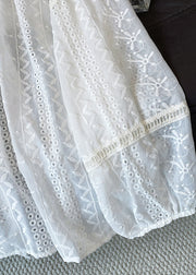 French White Embroidered Hollow Out Cotton Shirts Fall