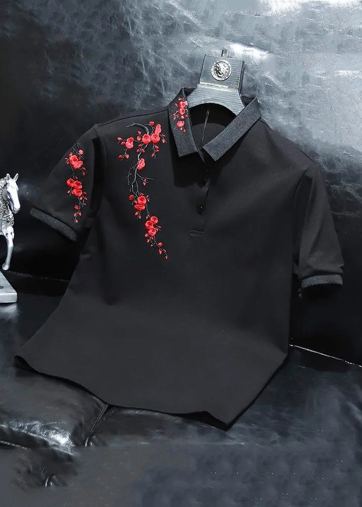 French White Embroideried Button Cotton Men Polo Shirt Summer