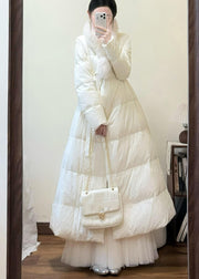 French White Fox Collar Tie Waist Duck Down Puffers Jackets Winter