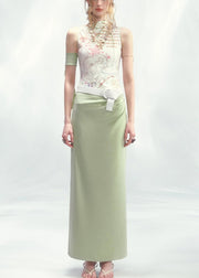 French White Green Print Long Dresses Sleeveless