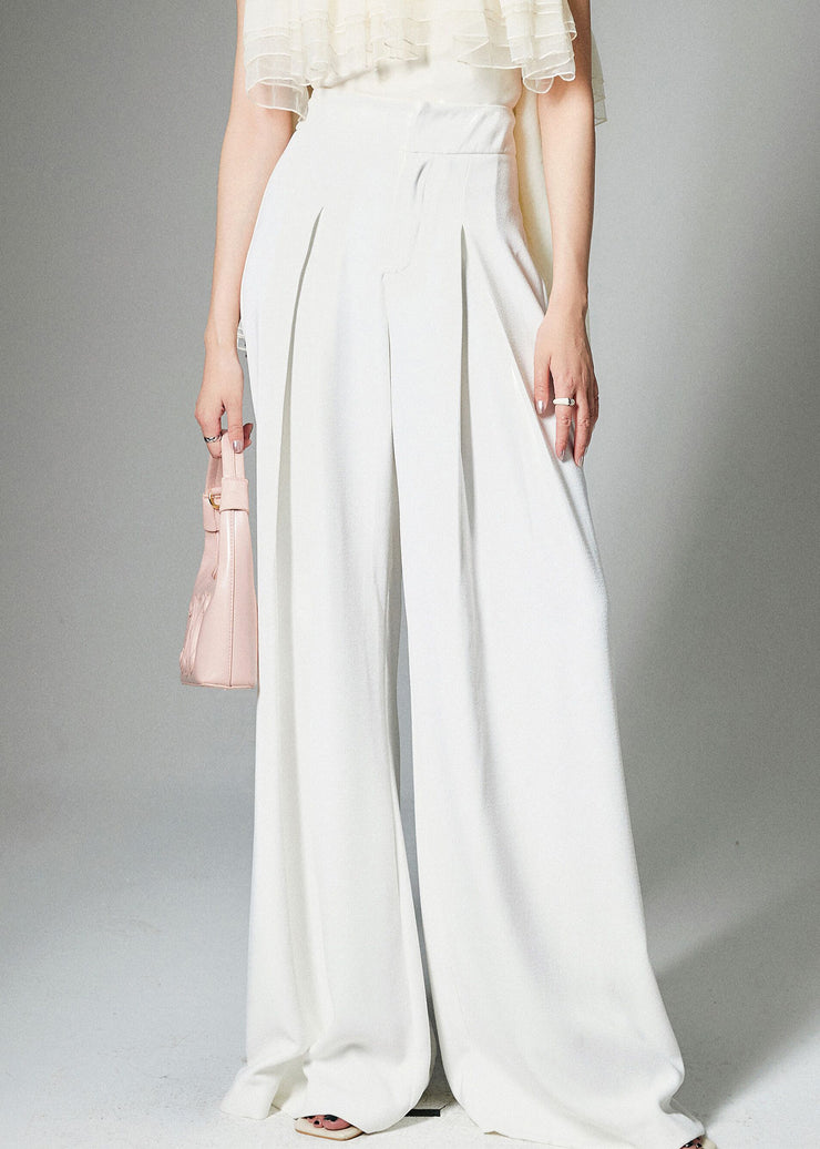 French White High Waist Solid Cotton Wide Leg Pants Summer