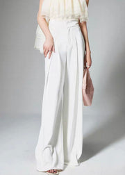 French White High Waist Solid Cotton Wide Leg Pants Summer