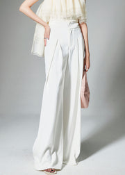 French White High Waist Solid Cotton Wide Leg Pants Summer