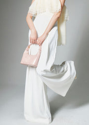 French White High Waist Solid Cotton Wide Leg Pants Summer