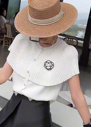 French White O Neck Floral Cloak Knit Blouses Summer
