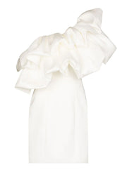 French White One Shoulder Pleated Dress Summer