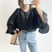 French White Oversized Cotton Shirt Top Lantern Sleeve