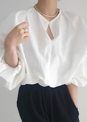 French White Oversized Cotton Shirt Tops Lantern Sleeve