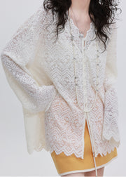 French White Oversized Lace UPF 50+ Shirt Top Spring