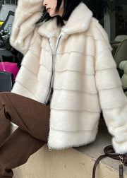 French White Peter Pan Collar Faux Mink Hair Jacket Winter