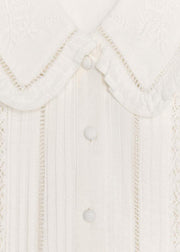 French White Peter Pan Collar Hollow Out Cotton Mid Dress Sleeveless