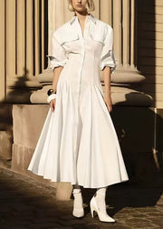 French White Peter Pan Collar Patchwork Cotton Shirts Dresses Fall
