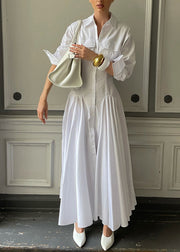 French White Peter Pan Collar Patchwork Cotton Shirts Dresses Fall