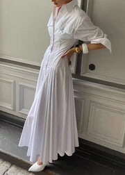 French White Peter Pan Collar Patchwork Cotton Shirts Dresses Fall