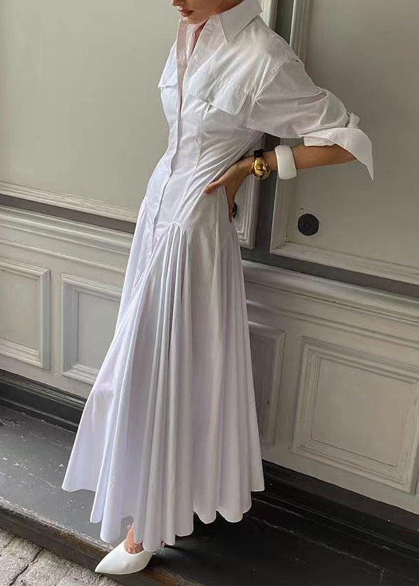 French White Peter Pan Collar Patchwork Cotton Shirts Dresses Fall